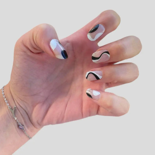 Nice and Nailed Gel Nail Sticker with black and white swirl in De Vil